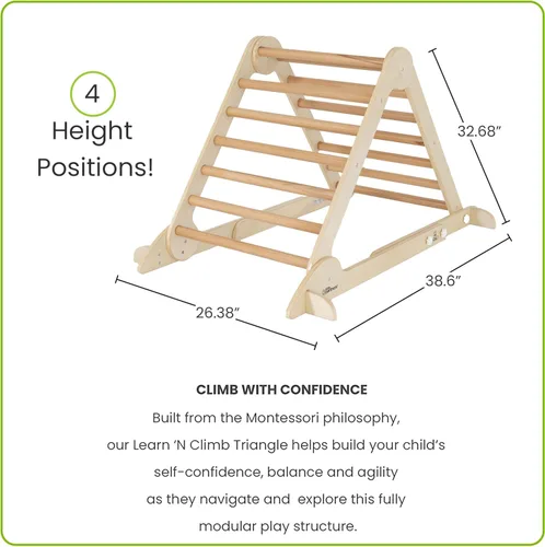 Miniatura 7 de Little Partners Learn 'N Climb Triángulo de escalada de madera plegable, gimnasio de escalada de madera para niños pequeños, escalador triangular
