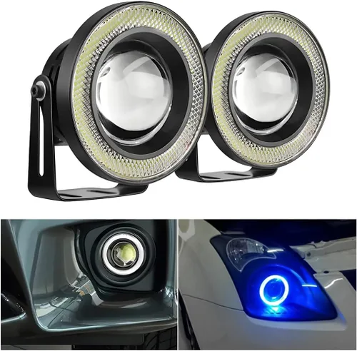 2 Luces Antiniebla de Ojo de Ángel para Automóvil, Lámpara LED COB Redonda de Alta Potencia Brillante con Aros de Ojo de Ángel de Halo Blanco Faro,