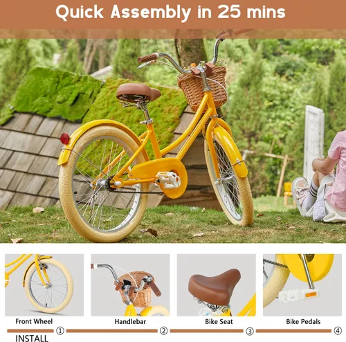 Miniatura 6 de Glerc Little Molly - Bicicleta de crucero retro para niños de 2 a 13 años de edad con cesta de mimbre y ruedas de entrenamiento/soporte, varios