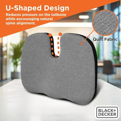 Miniatura 2 de BLACK+DECKER Cojín de asiento de espuma viscoelástica acolchada y tejida en U para silla de oficina, coche, silla de ruedas y avión – Ergonómico