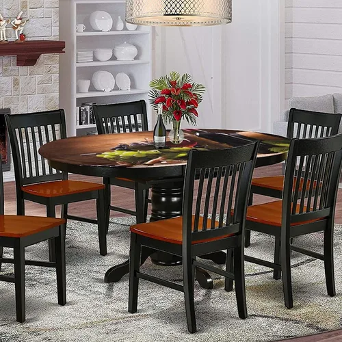 Miniatura 2 de Mantel ajustable ovalado, con bordes elásticos de poliéster, mantel de mesa con estampado gourmet francés, se adapta a mesas ovaladas de hasta 36 x