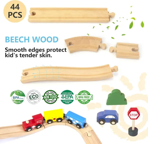 Miniatura 3 de Vía de tren de madera, 30 piezas, accesorios de expansión de pistas de tren de madera, paquete de expansión para Melissa y Doug, Brio, Thomas