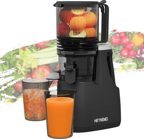 Heynemo Máquinas exprimidoras de 5.9 pulgadas de ancho con canal de alimentación en frío para verduras y frutas enteras, máquinas exprimidoras de