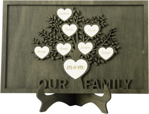 Miniatura 46 de Árbol genealógico con etiqueta de corazón, placas de madera grabadas personalizadas, regalos personalizados para madres, padres, escritorio, nombres