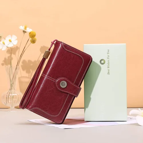 Miniatura 6 de FALAN MULE Cartera de cuero genuino RFID bloqueo gran capacidad Trifold señoras cartera.