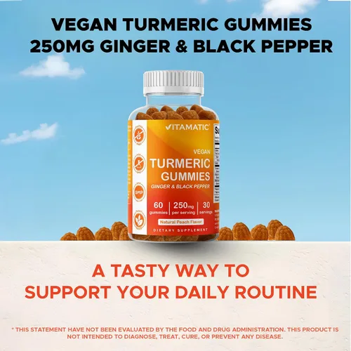 Miniatura 6 de Vitamatic Gomitas de cúrcuma con extracto de jengibre y pimienta negra – 60 gomitas veganas 95% curcuminoides – Potente apoyo antioxidante e