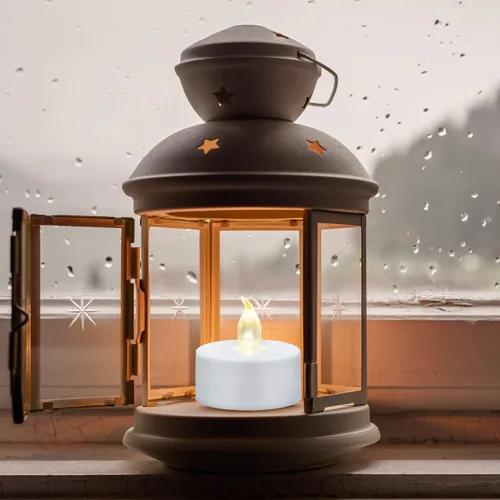 Miniatura 5 de Vela de té, paquete de 50 velas LED sin llama, parpadeantes, color rojo, más de 200 horas, velas de té alimentadas por batería. Ideal para fiestas