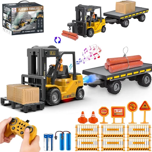 Miniatura 10 de Carretilla elevadora a control remoto, 2 en 1, horquilla y gancho de elevación transformable, juguete de carretilla elevadora para niños, carretilla