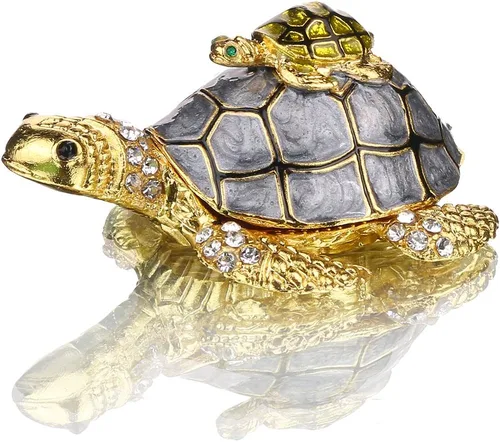 YU FENG Figuras de tortugas marinas coleccionables con bisutería, cajas de joyería con bisagras pintadas a mano esmaltadas de tortuga para mujeres y