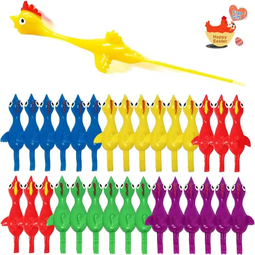 Miniatura 16 de Slingshot Pollo de goma Pollo Flick Pollo Volador Flingers Stress Gag Toys Stress Gag Toys, tirachinas de pollo de goma, divertidos rellenos