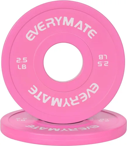 Miniatura 11 de EVERYMATE Placas de Peso Rosa 10LB 15LB 25LB 35LB 45LB Placas Olímpicas Bumper Placas de Peso con Agarre para Entrenamiento de Fuerza y Crossfit