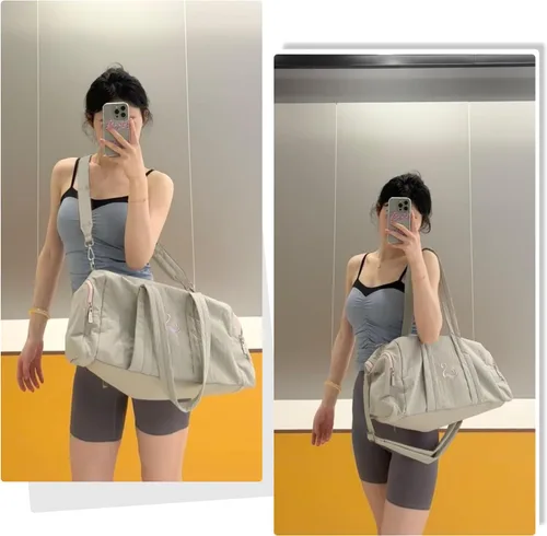 Miniatura 7 de Bolsa de gimnasio para mujer con compartimento para zapatos y artículos húmedos, bolsa de lona para viajes, deportes, yoga, fitness y entrenamiento