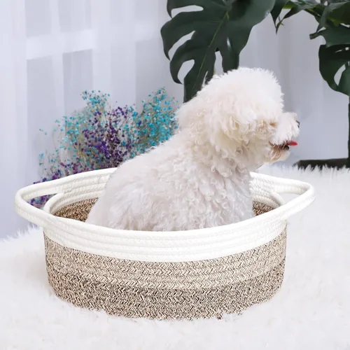Miniatura 5 de ABenkle Cesta Pequeña con Asas - Contenedor de Almacenamiento Tejido de Cuerda Decorativo Duradero Cubo Organizador de Estante, Cesta de Regalo