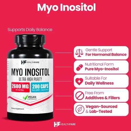 Miniatura 2 de Healthfare Myo - Suplemento de inositol, 2600 mg 200 cápsulas vegetales Ultra fuerte Apoyo ovárico saludable para mujeres Vitamina B8