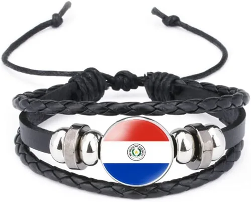 Miniatura 10 de vmcoatdu Mundial Muchas Banderas Nacionales Brazalete Retro de Aleación de Cuero para Pulsera de Cuerda Trenzada de Bandera Nacional