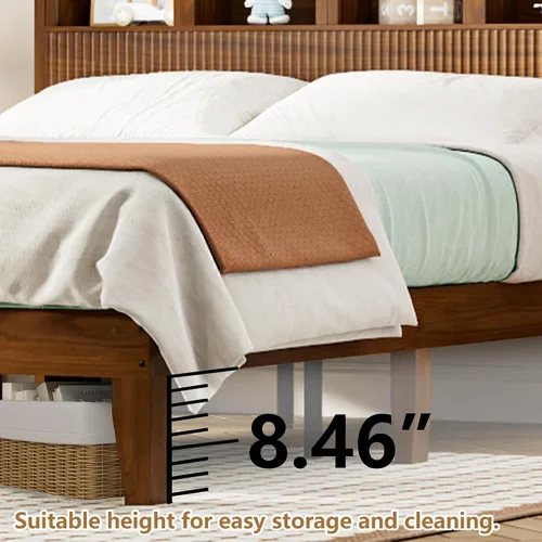 Miniatura 6 de Lxsxlome Base de cama matrimonial con cabecera ondulada, cabecera de almacenamiento con 4 compartimentos de almacenamiento arqueados, marco de cama
