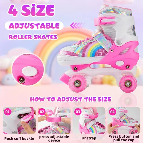 Miniatura 6 de SHDSL Patines de ruedas para niñas para niños principiantes 4 tamaños ajustables, patines de ruedas iluminados con 8 ruedas para niñas, patines
