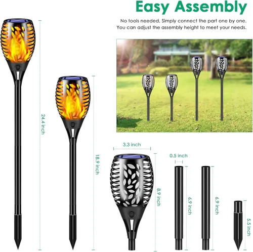 Miniatura 4 de TomCare Paquete de 8 luces solares para exteriores, llamas parpadeantes, antorcha, luces decorativas de jardín, iluminación impermeable para jardín