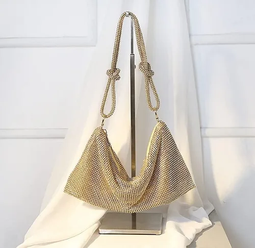 Miniatura 2 de UMREN Bolsos Hobo con diamantes de imitación para mujer, elegante bolso de noche de cristal brillante para fiesta, club, boda