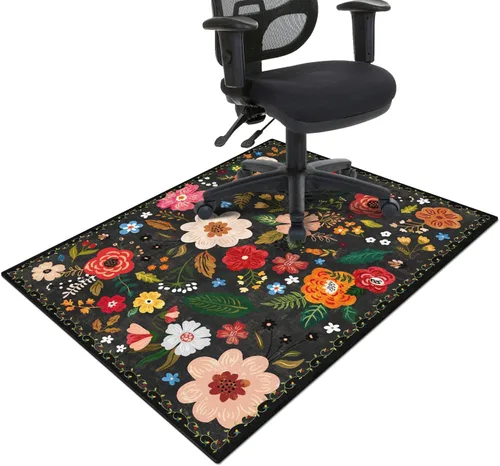 Tapete para silla de oficina para suelo de madera dura y azulejos, tapete bohemio floral de 36"x48" para silla de computadora de oficina para sillas
