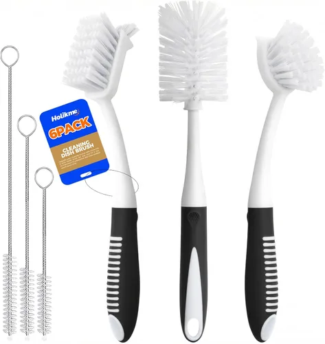 Miniatura 8 de Holikme Juego de 6 cepillos de platos con cepillo para botellas, cepillo para fregar platos, cepillo para sartén y 3 cepillos para pajitas, cepillo