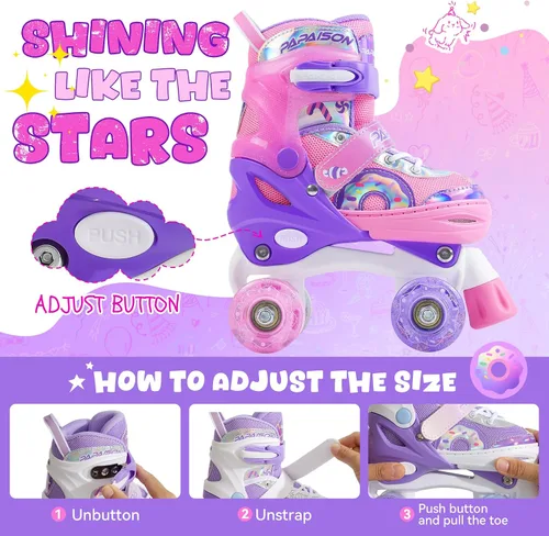 Miniatura 2 de PAPAISON Patines de ruedas ajustables con ruedas iluminadas para niñas, patines para niños y bebés de 4 a 6, 5 a 8, 8 a 12 años rosado & púrpura