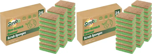 Miniatura 8 de SCRUBIT Paquete de 24 esponjas naturales – Esponjas naturales biodegradables compostables de celulosa y coco para platos, esponja de cocina