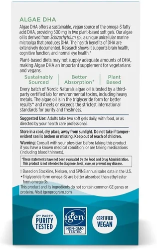 Miniatura 7 de Nordic Naturals DHA de algas – 60 geles suaves – 500 mg Omega-3 DHA – Aceite de algas vegano certificado – DHA a base de plantas – Soporte