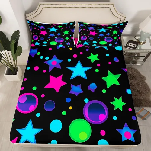 Miniatura 10 de Erosebridal Sábanas de calavera de azúcar, sábana bajera ajustable de Halloween, tamaño individual, ropa de cama de galaxia trippy morada, funda