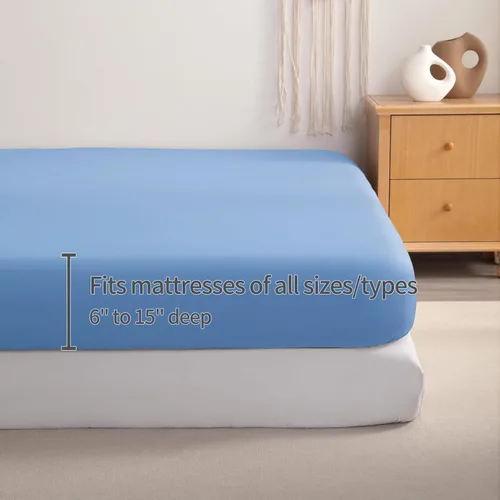 Miniatura 3 de BEDSUM - Sábana bajera de microfibra con bolsillo profundo para colchón, resistente a las arrugas, la decoloración y las manchas Azul Cielo