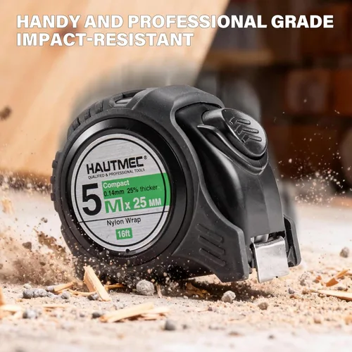 Miniatura 6 de HAUTMEC Cinta métrica métrica de doble escala de 16 pies/16.4 ft, bloqueo automático con hoja recubierta de nailon y funda de goma