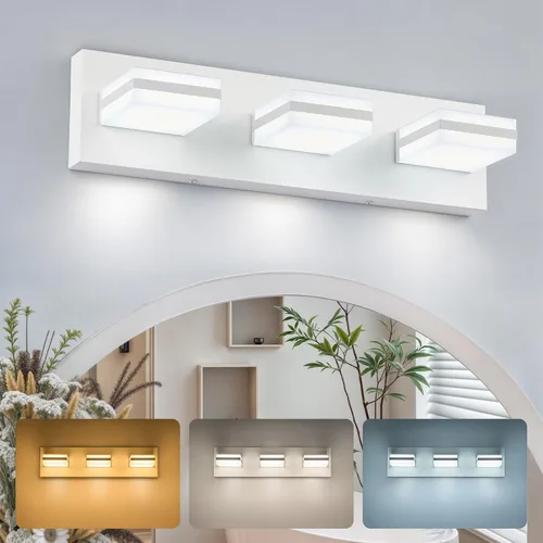 Miniatura 16 de VONLUCE Lámpara de tocador de baño, 3 luces LED modernas de tocador, luz de baño ajustable 3CCT con función de memoria, pantallas giratorias