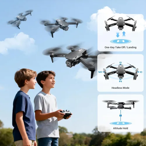 Miniatura 4 de Dron con cámara para adultos y niños, mini dron 2K con una tecla para despegar/aterrizar FPV Drone con motor sin escobillas, retención de altitud