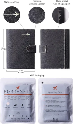 Miniatura 6 de Portapasaportes de cuero auténtico para pasaporte, con bloqueo Rfid - con compartimento para documentos de identificación