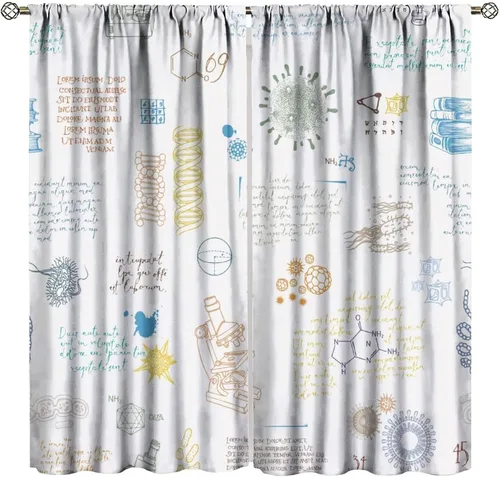 Miniatura 16 de Cortinas opacas para ventanas de ciencia para niños, lupa de libro de laboratorio de ciencia, lupa, frascos moleculares, cortinas impresas