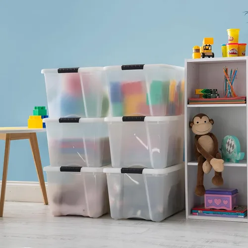 Miniatura 4 de IRIS USA Contenedores de almacenamiento de plástico apilables de 40 cuartos de galón con tapas, paquete de 6 unidades, sin BPA, fabricados en Perla