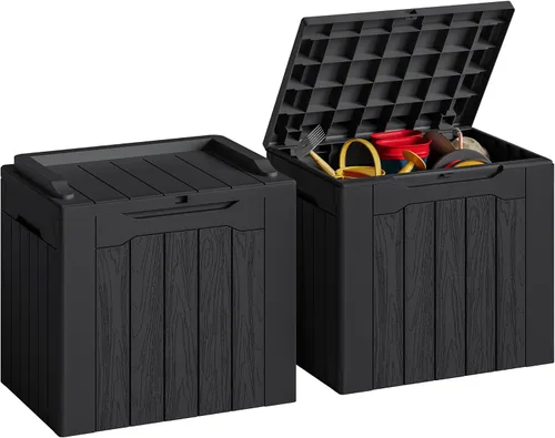 Miniatura 22 de JUMMICO Caja de resina de 31 galones, cajas de almacenamiento impermeables para interiores y exteriores para muebles de patio, cojines y Negro