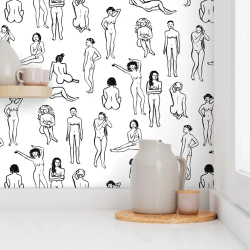 Miniatura 8 de Papel tapiz para despegar y pegar, para mujer, negro, blanco, niña, poder, vida, dibujo, cuerpo, salud, papel pintado extraíble personalizado por