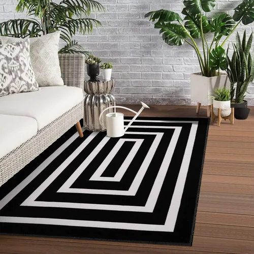 Miniatura 8 de LEEVAN Alfombra de algodón tejido a rayas en blanco y negro de 3 x 5 pies, reversible, plegable, lavable, para interiores y exteriores, alfombra