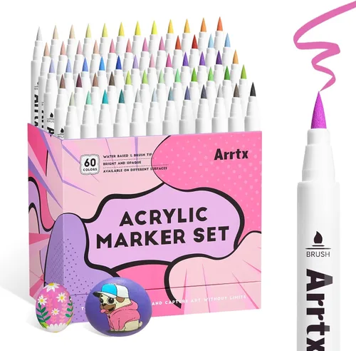 Arrtx Marcadores de Pintura de 60 Colores, Bolígrafos de Pintura Acrílica para Artistas Adultos para Colorear Dibujar Dibujos Animados Anime Cómic -
