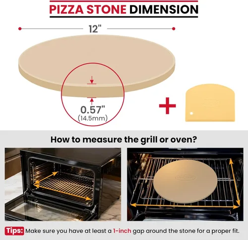Miniatura 2 de UNICOOK - Piedra redonda para hornear pizza, 10", 12", 14", 15", 16", para horno y parrilla