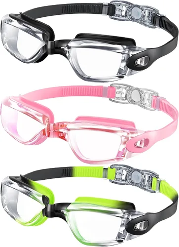 Miniatura 10 de NSSIW Gafas de natación para niños de 6 a 14 años, antiniebla con UV400 y sin fugas, campo de visión ultra amplio, paquete de 3 Negro