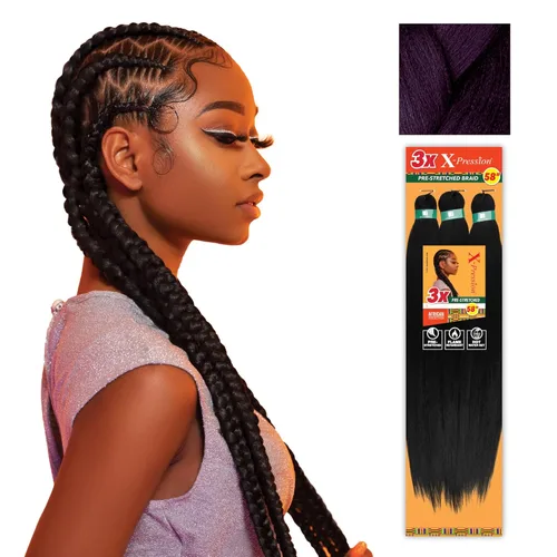 Miniatura 65 de Sensationnel X-Pression - Trenzas prestiradas, 3 unidades, 58 pulgadas, paquete de 1 unidad, 1B