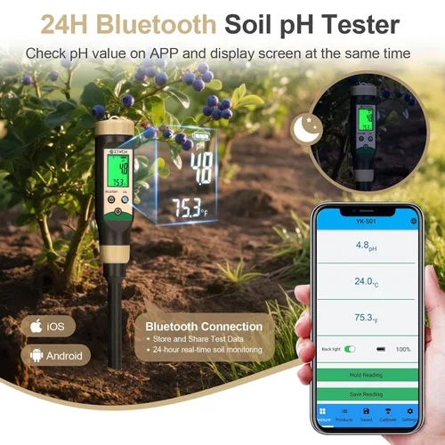 Miniatura 2 de Medidor de pH de suelo para alimentos, probador de pH de agua Bluetooth para suelo e hidropónico, medidor de pH y temperatura digital para mermelada
