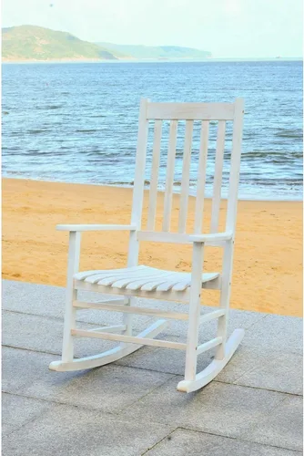 Miniatura 3 de Blanco Lavado Gris Acacia Madera Mecedora Bohemia Ecléctica Country Respaldo