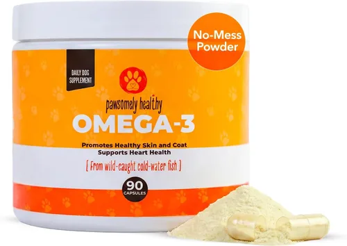 Pawsomely Healthy Omega-3 para perros – Cápsulas de polvo sin desorden, sin refrigeración, aceite de anchoa capturado en la naturaleza – EPA y DHA