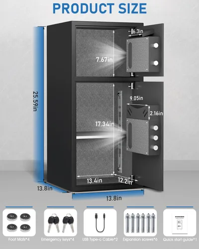 Miniatura 5 de 6.0 Pies Cúbicos Caja de Seguridad para el Hogar Extra Grande Caja de Seguridad Ignífuga e Impermeable, Caja de Seguridad Digital para el Hogar