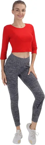 Miniatura 26 de Camiseta corta para mujer, cuello redondo, manga 3/4, casual, Y2K, linda camiseta corta para yoga