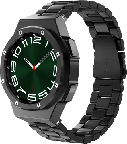 Miniatura 9 de Funda de lujo con correa diseñada para Samsung Galaxy Watch 6/5/4 de 1.732 pulgadas, resistente funda protectora militar de metal con correa táctica