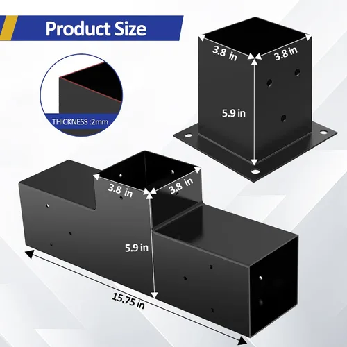 Miniatura 2 de JEXALINE Kit de pérgola de acero de aleación pesada con soportes en forma de T de 3 vías para madera de 4 x 4 pulgadas (real 3.6 x 3.6 pulgadas)